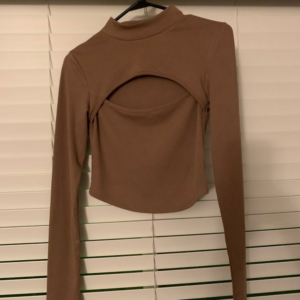 SHEIN Medium light brown long sleeve. Cut out front.